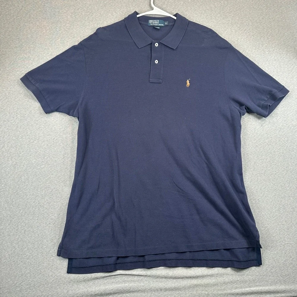 Ralph Lauren Polo Shirt Mens XL Navy Blue Pima Cotton Short Sleeve Flesh Pony